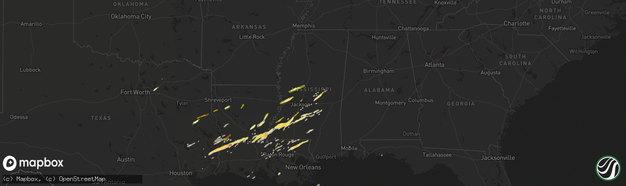 Hail map in Mississippi on January 21, 2016