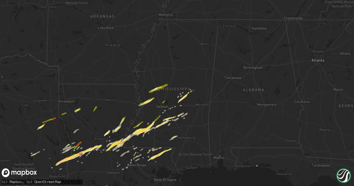Hail map in Mississippi on January 21, 2016