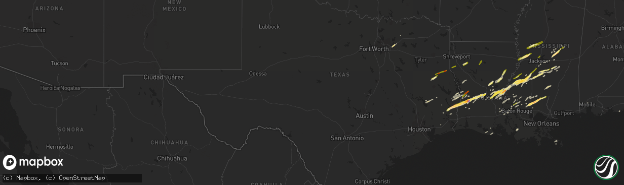 Hail map in Texas on January 21, 2016