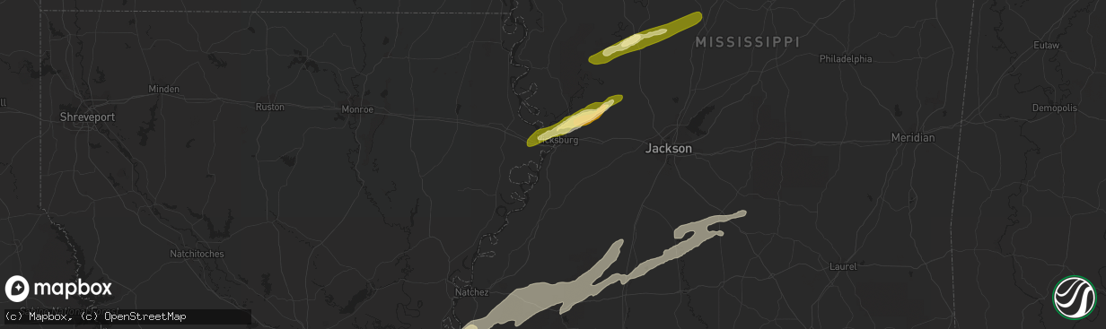 Hail map in Vicksburg, MS on January 21, 2016