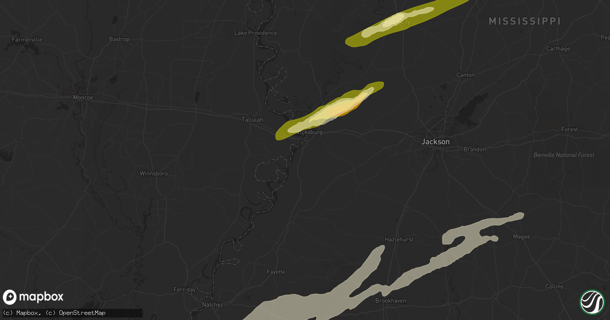 Hail map in Vicksburg, MS on January 21, 2016