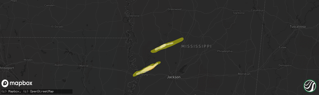 Hail map in Yazoo City, MS on January 21, 2016