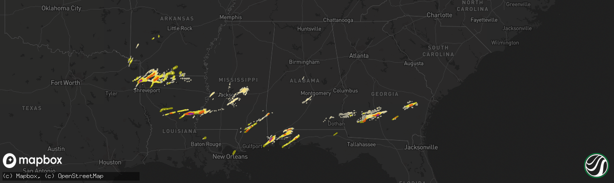 Hail map in Alabama on January 21, 2017