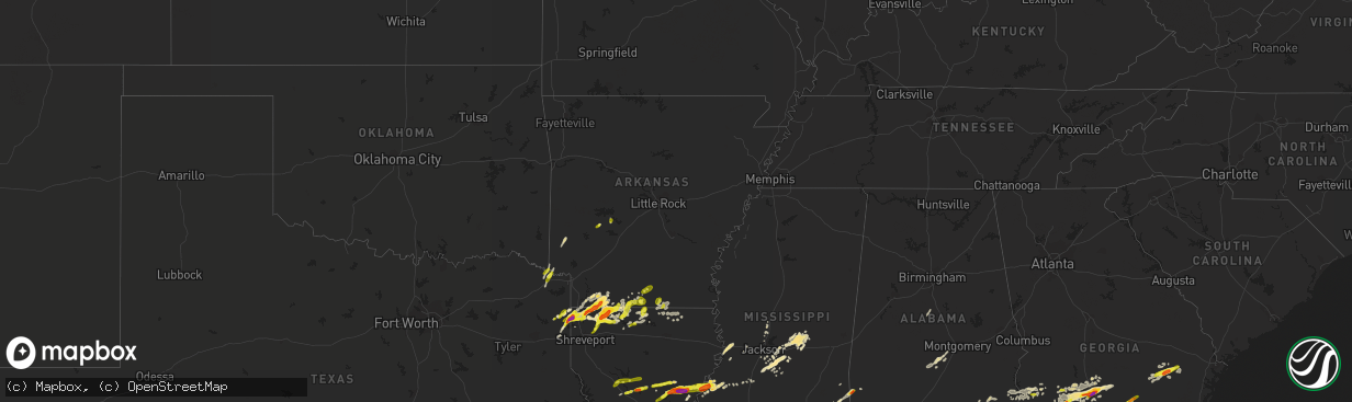 Hail map in Arkansas on January 21, 2017