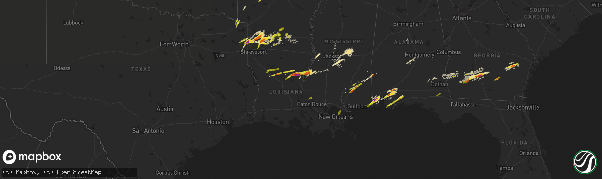 Hail map in Louisiana on January 21, 2017