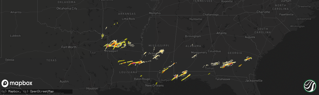 Hail map in Mississippi on January 21, 2017