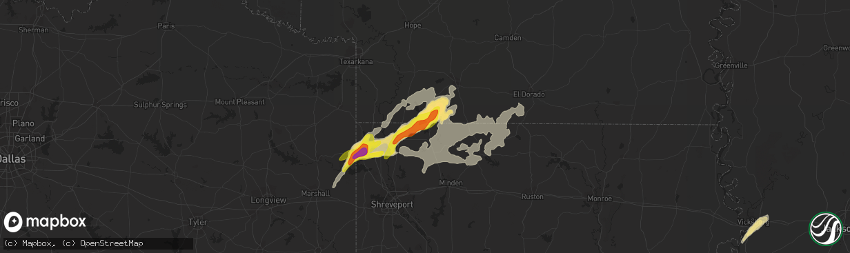 Hail map in Springhill, LA on January 21, 2017