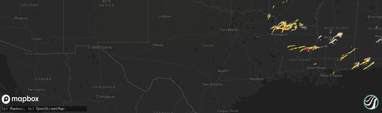 Hail map in Texas on January 21, 2017