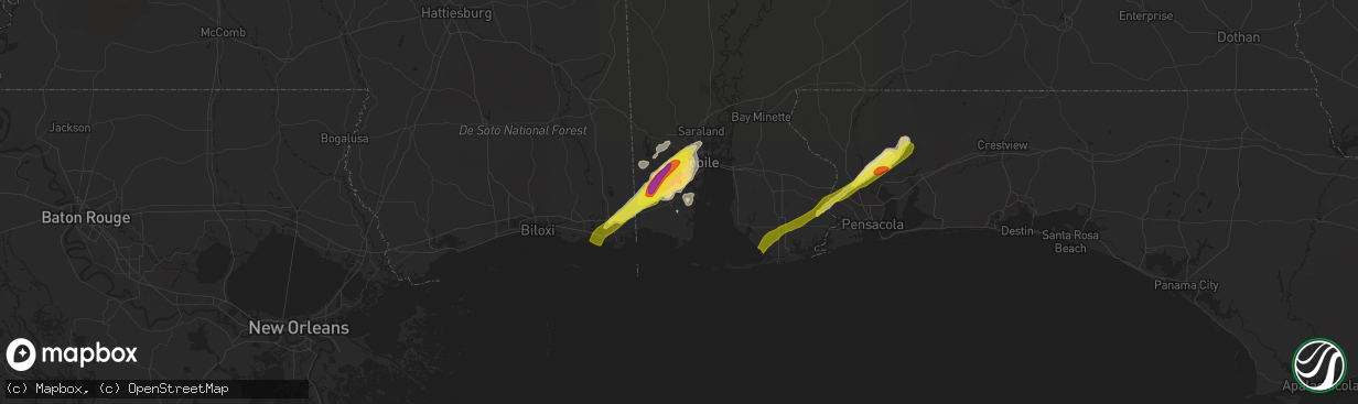 Hail map in Theodore, AL on January 21, 2017