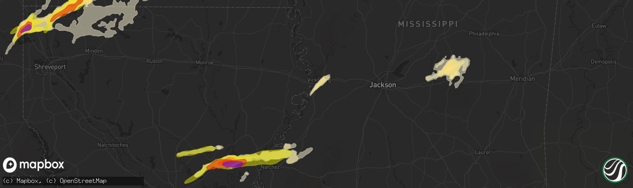 Hail map in Vicksburg, MS on January 21, 2017