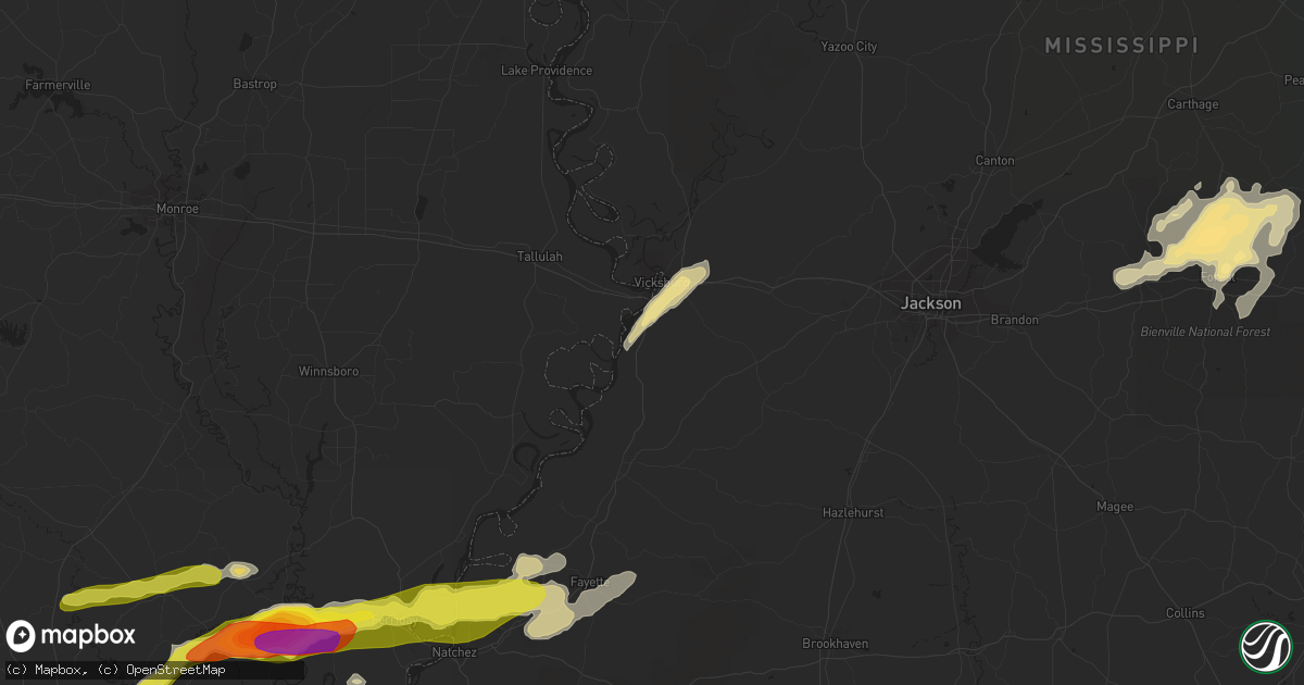 Hail map in Vicksburg, MS on January 21, 2017