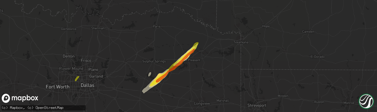 Hail map in Mount Pleasant, TX on January 21, 2018