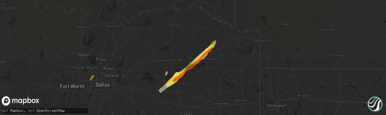 Hail map in Mount Vernon, TX on January 21, 2018