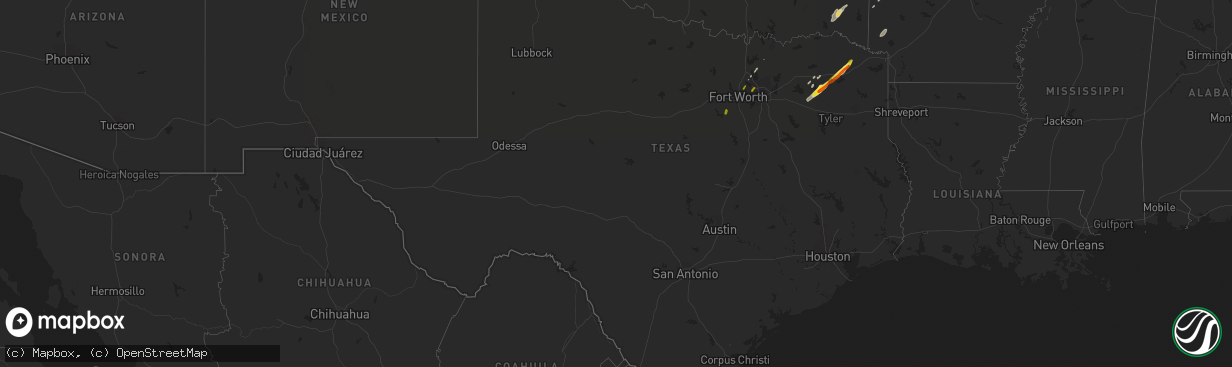 Hail map in Texas on January 21, 2018