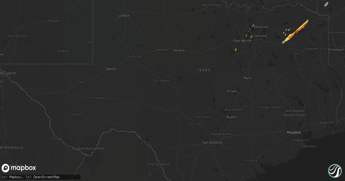 Hail map in Texas on January 21, 2018