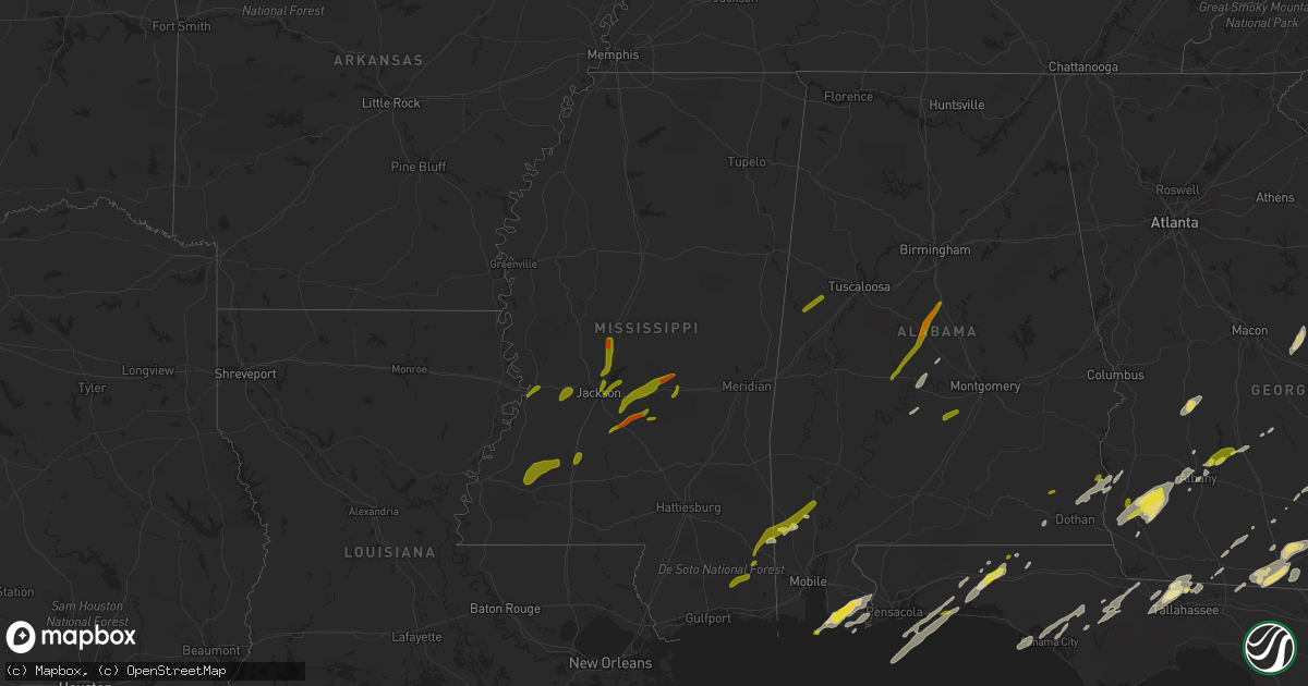 Hail map in Mississippi on January 22, 2017