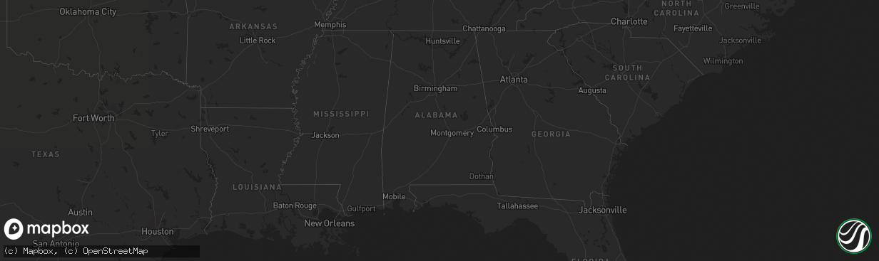 Hail map in Alabama on January 22, 2018