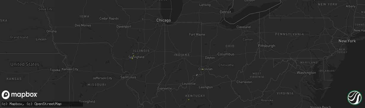 Hail map in Indiana on January 22, 2018