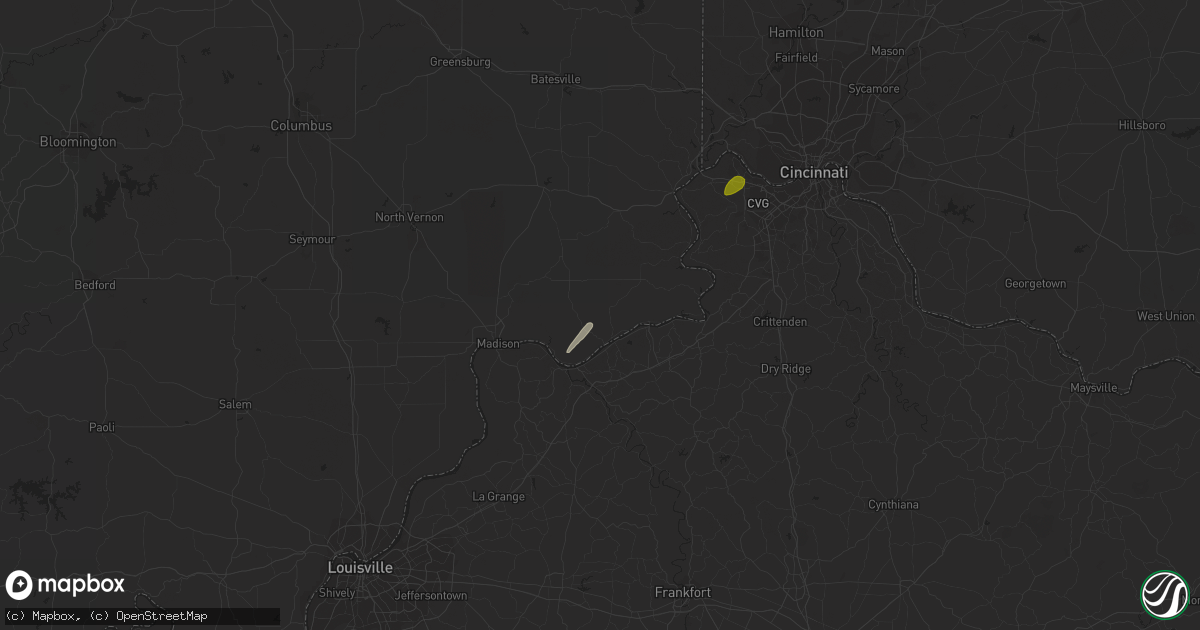Hail map in Vevay, IN on January 22, 2018