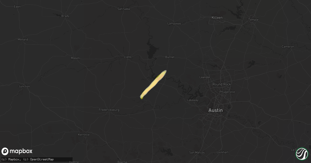 Hail map in Horseshoe Bay, TX on January 22, 2024