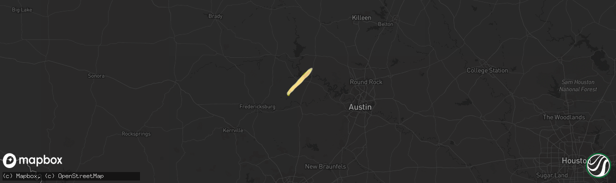 Hail map in Round Mountain, TX on January 22, 2024