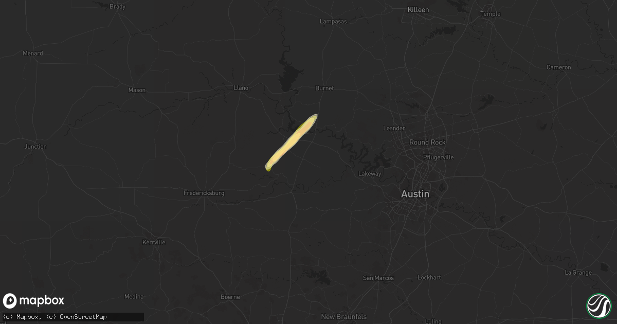 Hail map in Round Mountain, TX on January 22, 2024