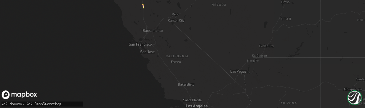 Hail map in California on January 23, 2016