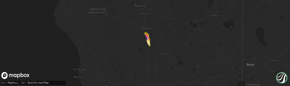 Hail map in Corning, CA on January 23, 2016