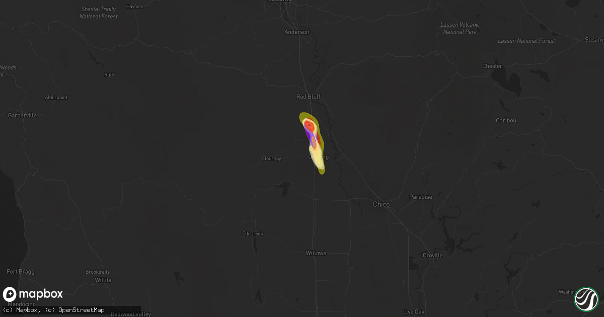 Hail map in Corning, CA on January 23, 2016