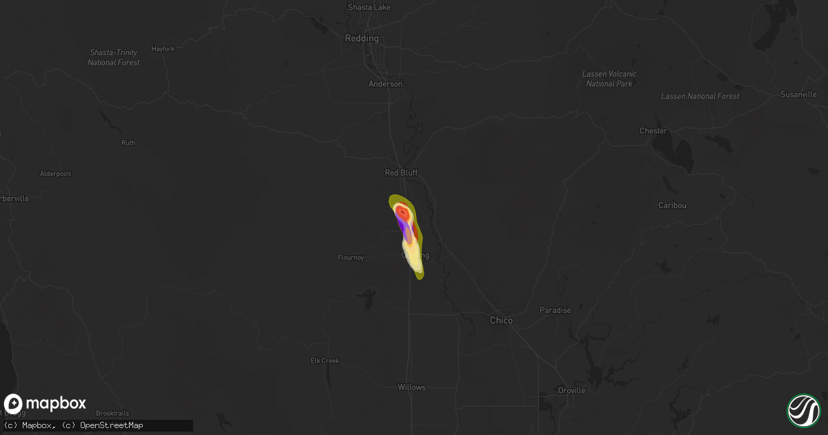 Hail map in Gerber, CA on January 23, 2016