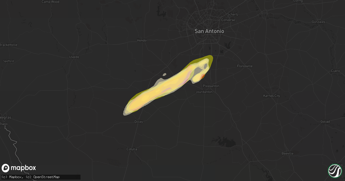 Hail map in Bigfoot, TX on January 23, 2024