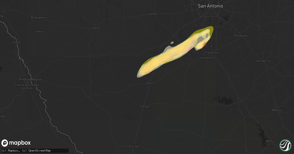 Hail map in Dilley, TX on January 23, 2024