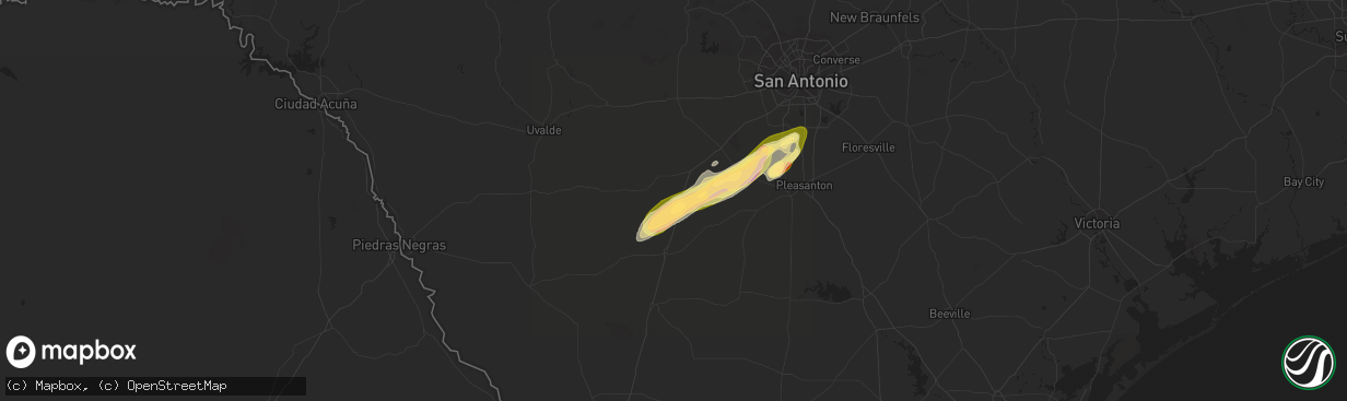 Hail map in Pearsall, TX on January 23, 2024