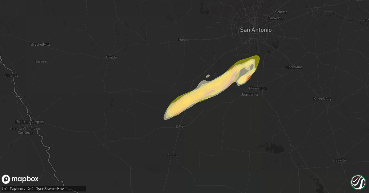 Hail map in Pearsall, TX on January 23, 2024
