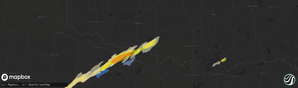 Hail map in Hastings, OK on January 24, 2021