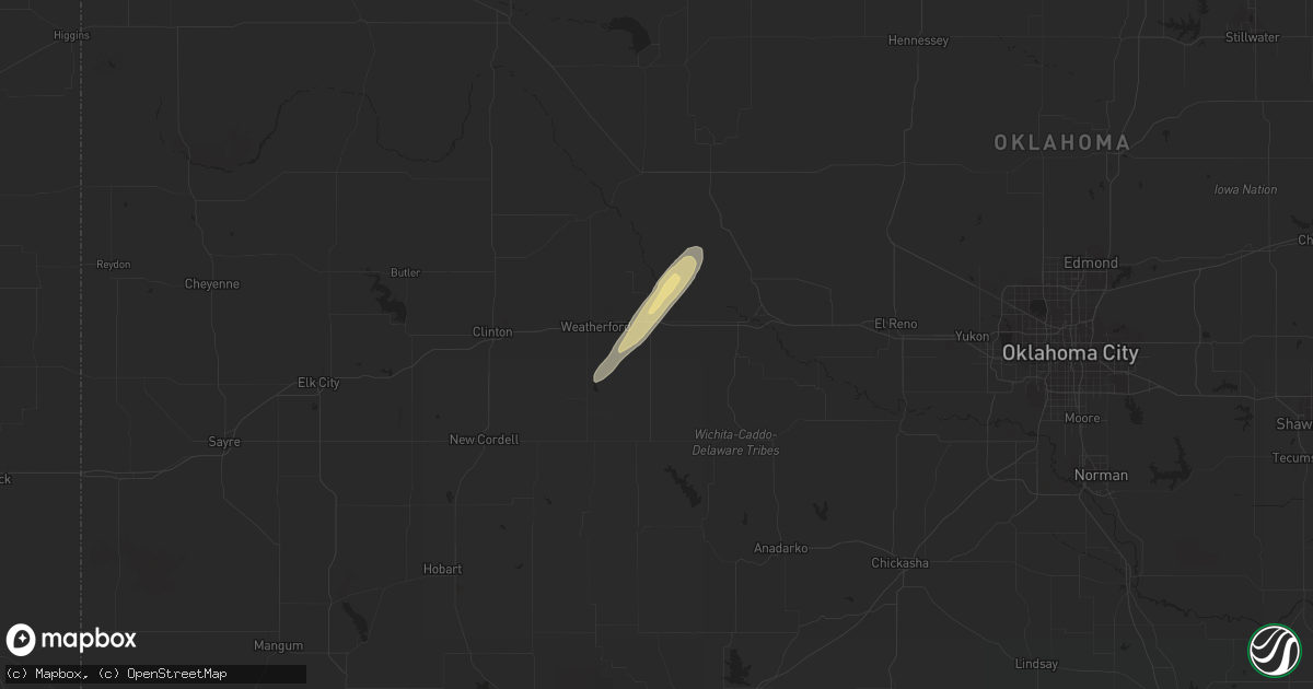 Hail map in Hydro, OK on January 24, 2021