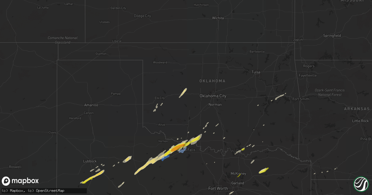 Hail map in Oklahoma on January 24, 2021