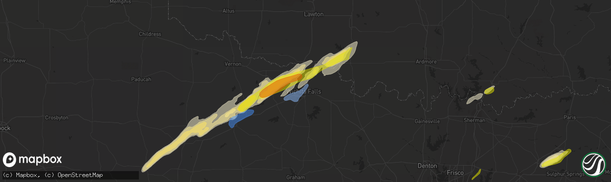 Hail map in Wichita Falls, TX on January 24, 2021