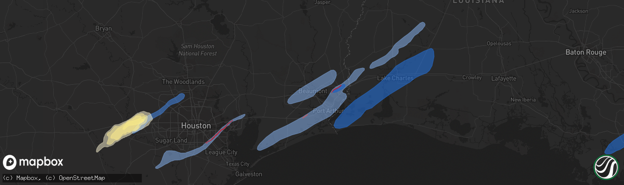 Hail map in Beaumont, TX on January 24, 2023