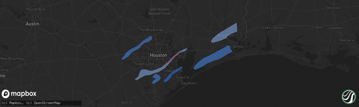 Hail map in Dickinson, TX on January 24, 2023