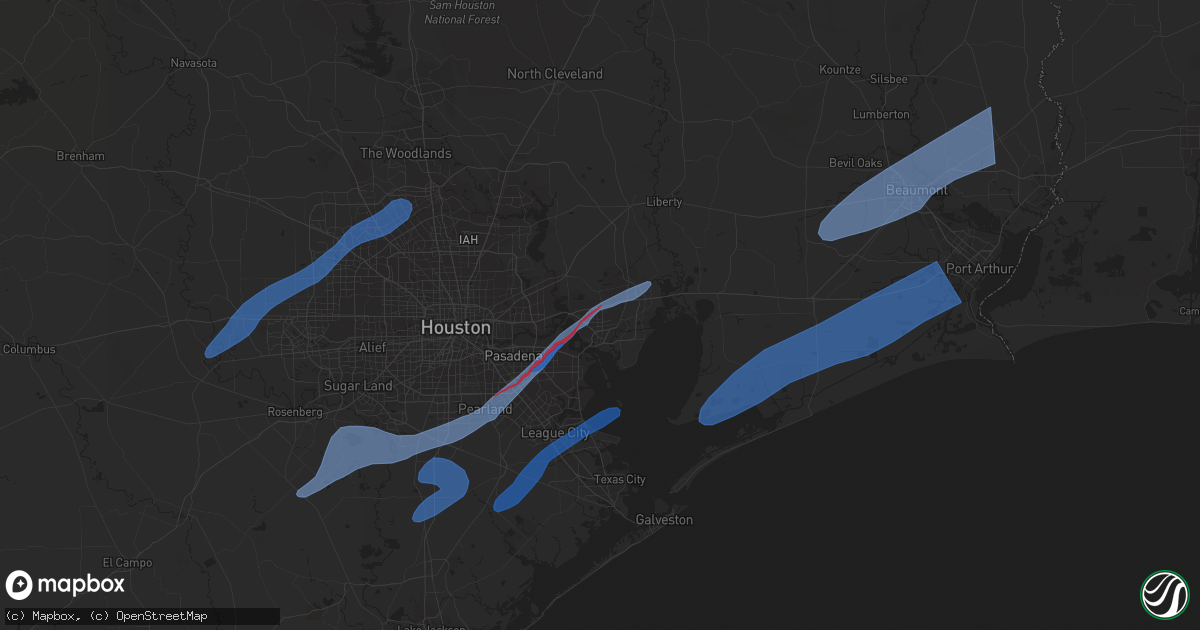 Hail map in Dickinson, TX on January 24, 2023