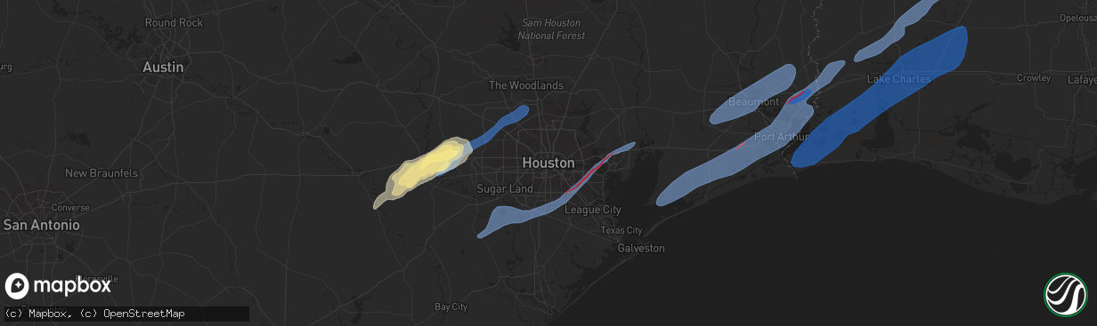 Hail map in Houston, TX on January 24, 2023