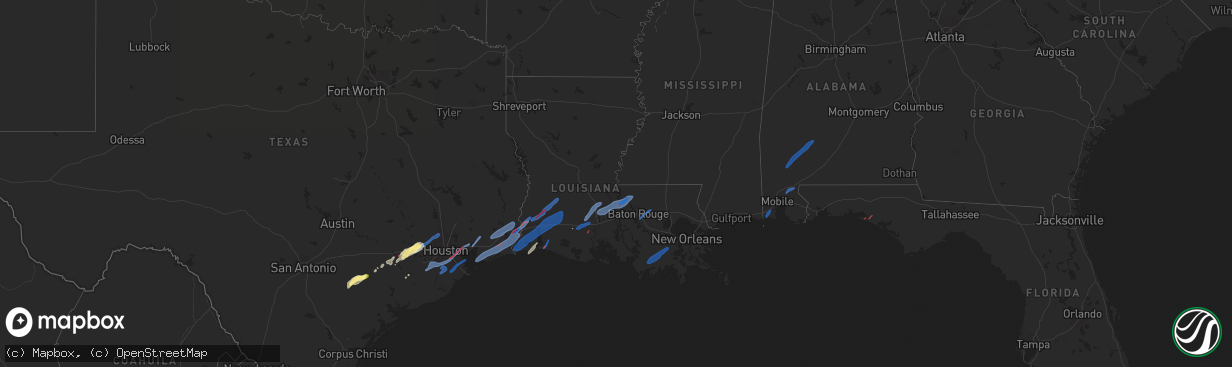 Hail map in Louisiana on January 24, 2023