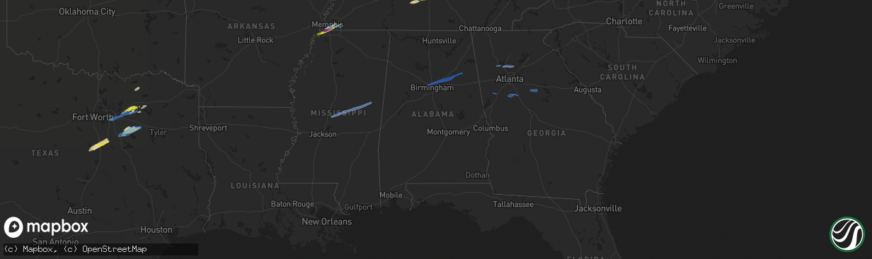 Hail map in Alabama on January 25, 2021