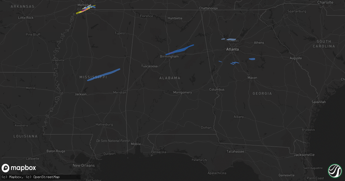 Hail map in Alabama on January 25, 2021