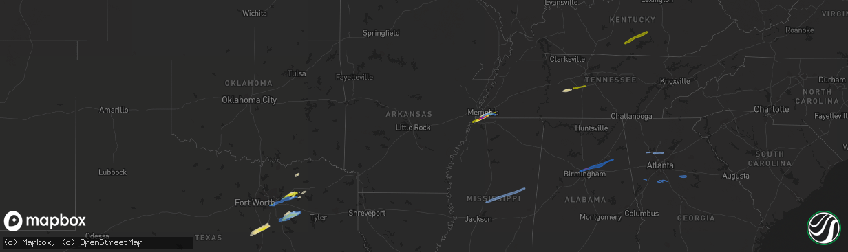 Hail map in Arkansas on January 25, 2021