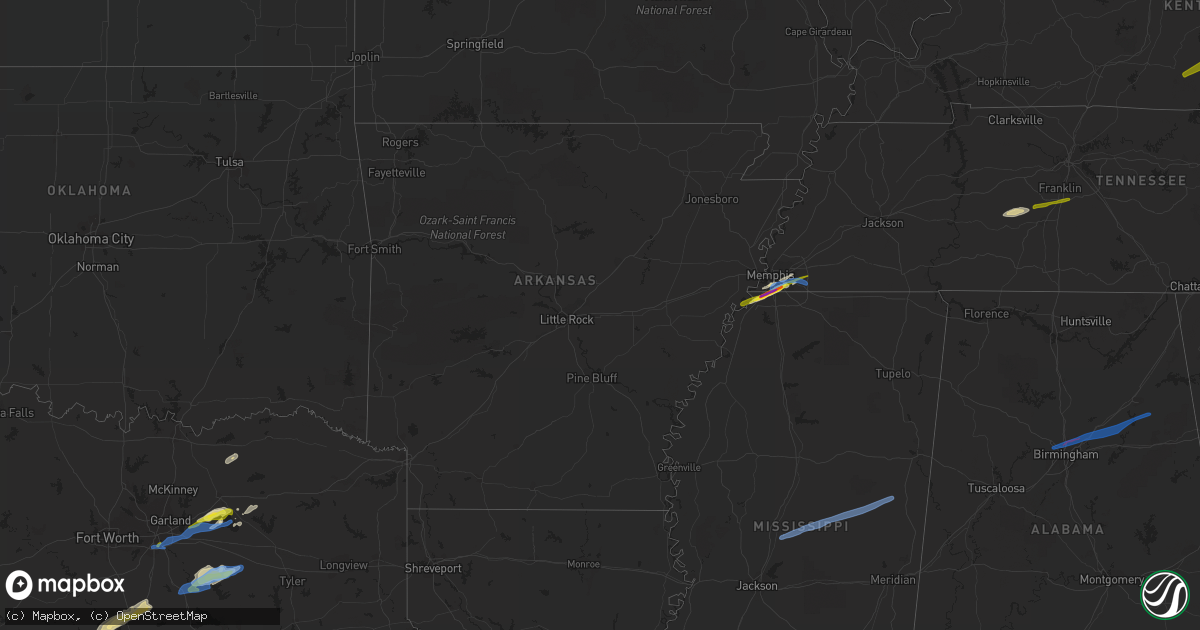 Hail map in Arkansas on January 25, 2021