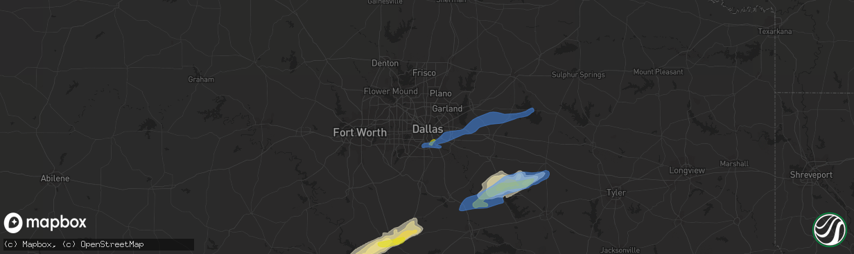 Hail map in Dallas, TX on January 25, 2021