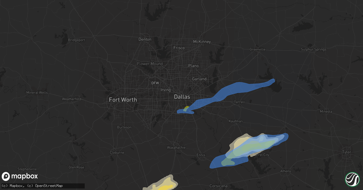 Hail map in Dallas, TX on January 25, 2021