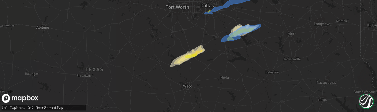 Hail map in Hillsboro, TX on January 25, 2021